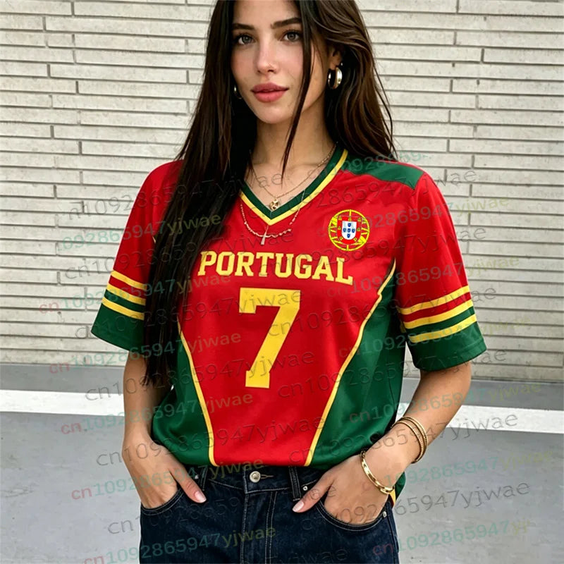 Portugal No.7 Soccer Jersey T-Shirt — Y2K Hip Hop Casual Tee for Men & Women