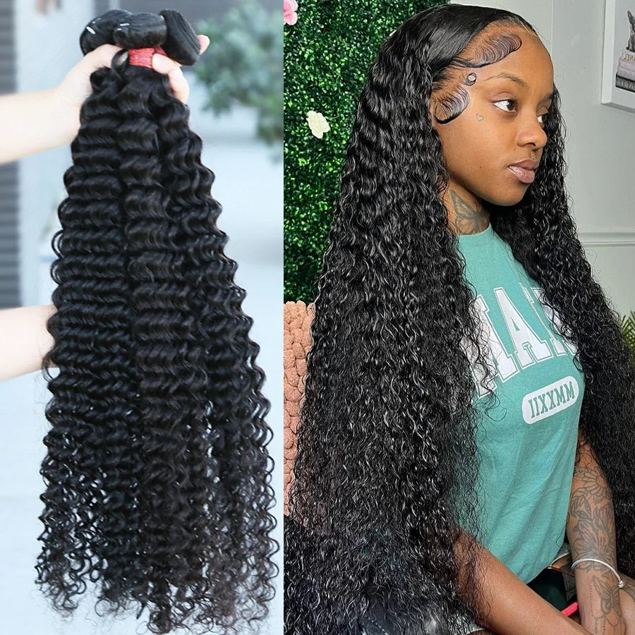 Brazilian Human Hair Bundles With Closure Deep Wave Raw 3 4 Bundles With 4x4 5x5 HD Lace Closure Curly Weave With 13x4 Frontal