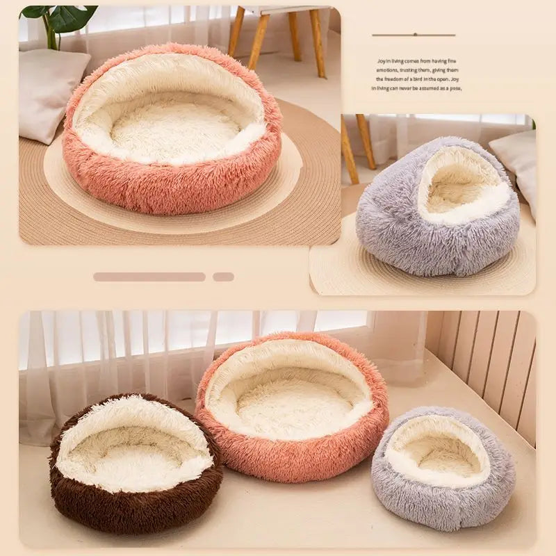 2-in-1 Soft Plush Round Pet Bed with Cover – Warm Cave Nest for Small Dogs & Cats, 50cm