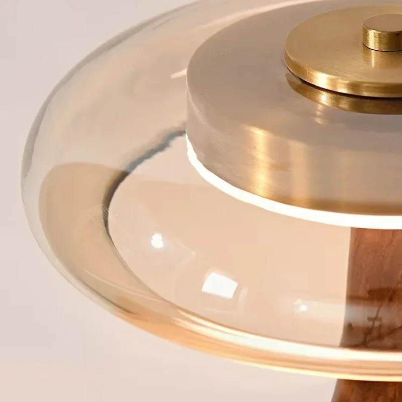 Retro Glass Table Lamp – Sculpted Wood-Look Base