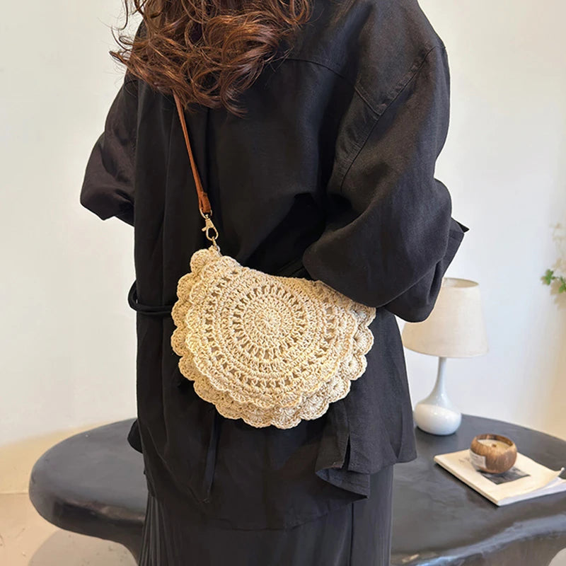 Vintage Woven Cotton Saddle Crossbody Bag – Boho Beach Shoulder Bag for Women
