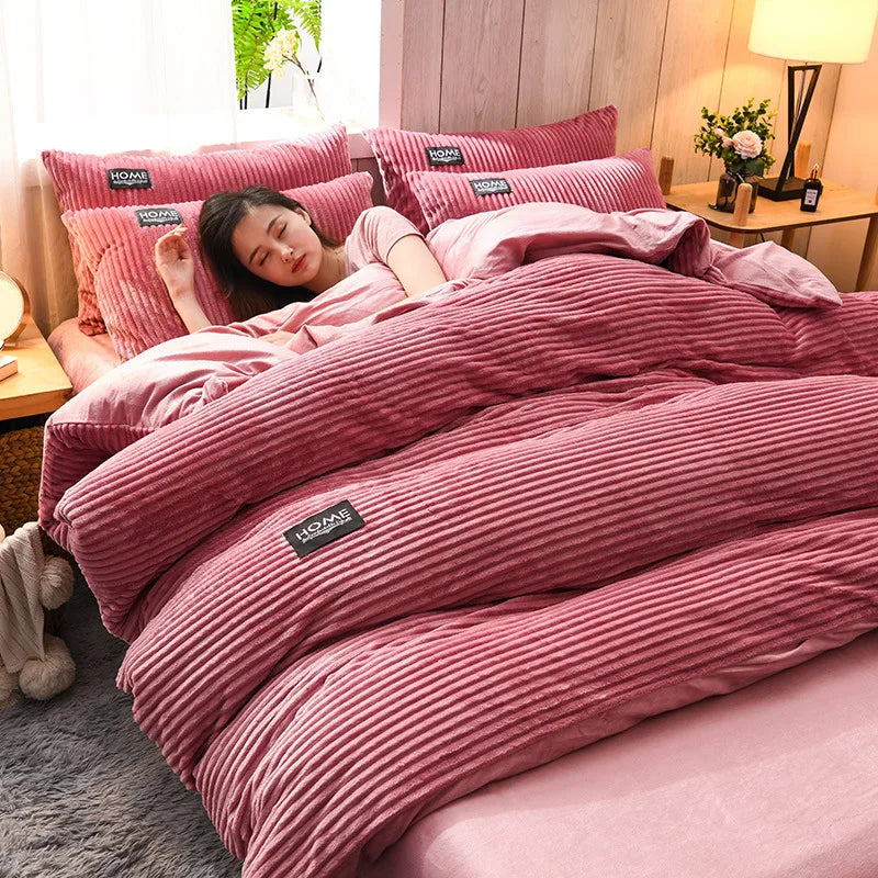 Thick Velvet Duvet Cover Set – Warm Solid Color 3-Piece Bedding, 12 Colors & 4 Sizes