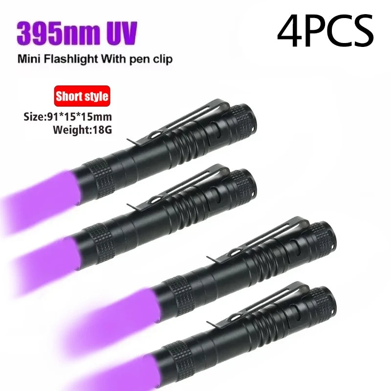 UV Flashlight 395nm Ultraviolet Torch – Pet Urine & Scorpion Detector, Pen Clip, 200 Lumens, AAA Battery