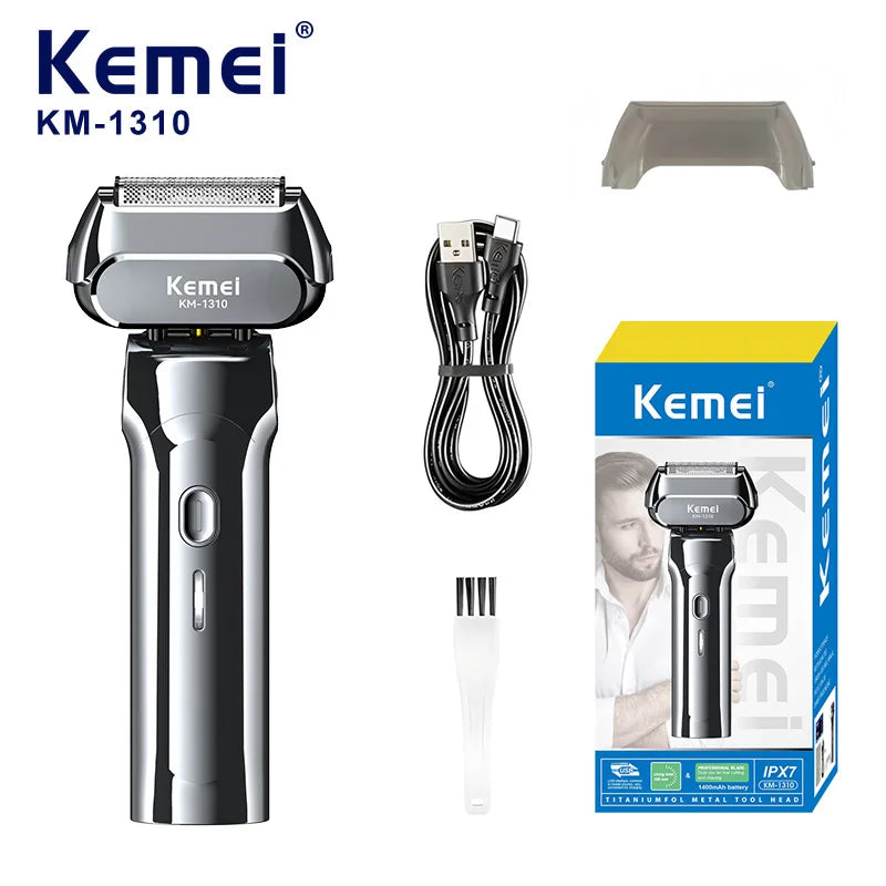 Kemei KM-1310 Rechargeable Men's Electric Shaver – 4-Blade Reciprocating, Wet/Dry, 100-Min Battery