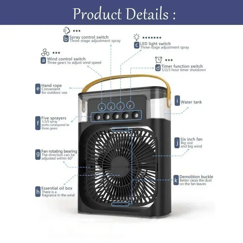 3-in-1 Portable Air Cooler — Fan, Air Conditioner & LED Humidifier for Home & Office