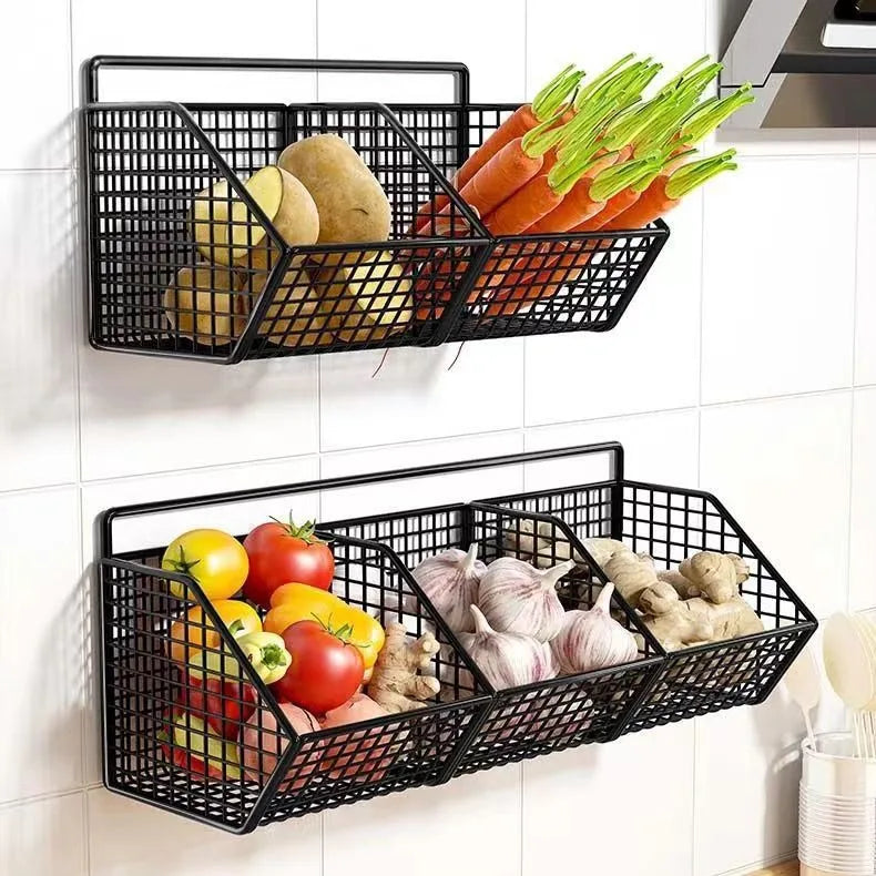 Wall-Mounted Kitchen Storage Rack — Vegetables, Fruits, Spice & Condiment Organizer Shelf
