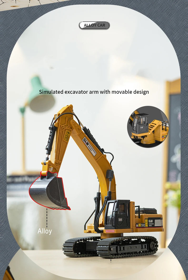 Alloy Die-Cast Excavator Toy with Sound, Light & Pull-Back – Construction Vehicle for Kids