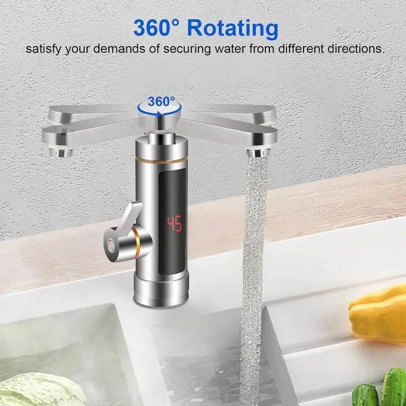 Electric Instant Tankless Hot Water Faucet — LCD Temperature Display, 360° Mixed Flow