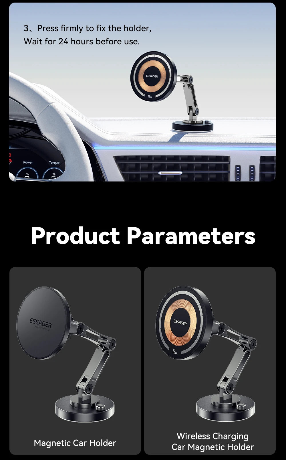 Essager Magnetic Wireless Car Charger & Phone Mount – 15W MagSafe iPhone 15 14 13