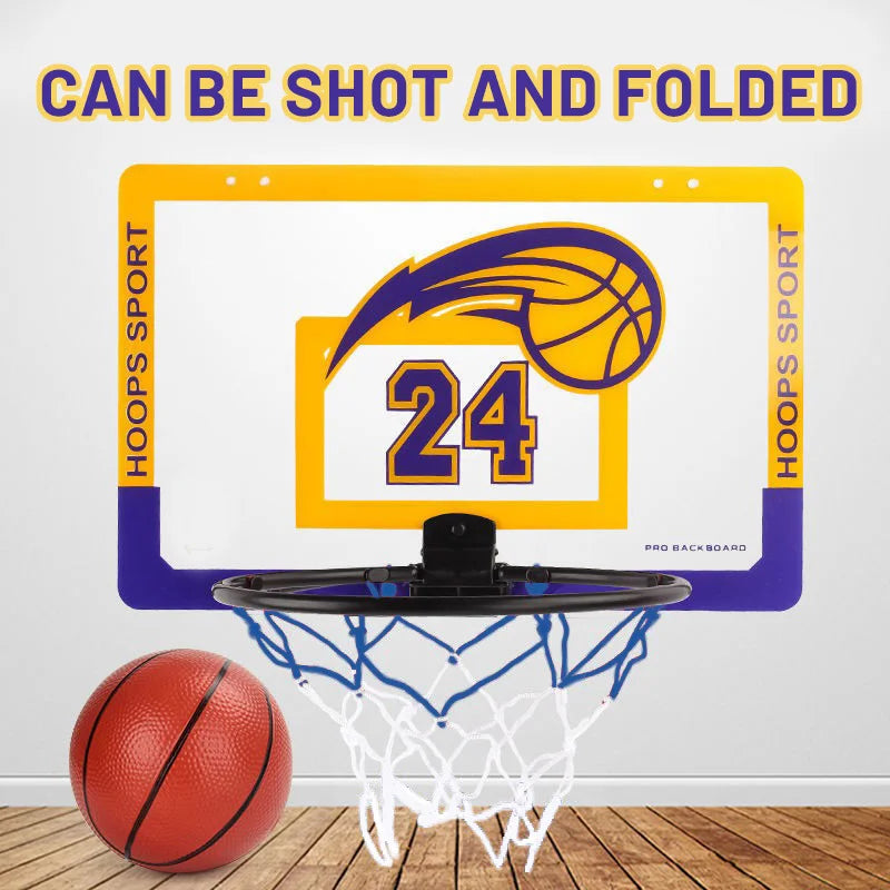 Kids Wall-Mounted Foldable Basketball Stand – Silent, No-Drill Indoor & Outdoor Activity Hoop with Basketball
