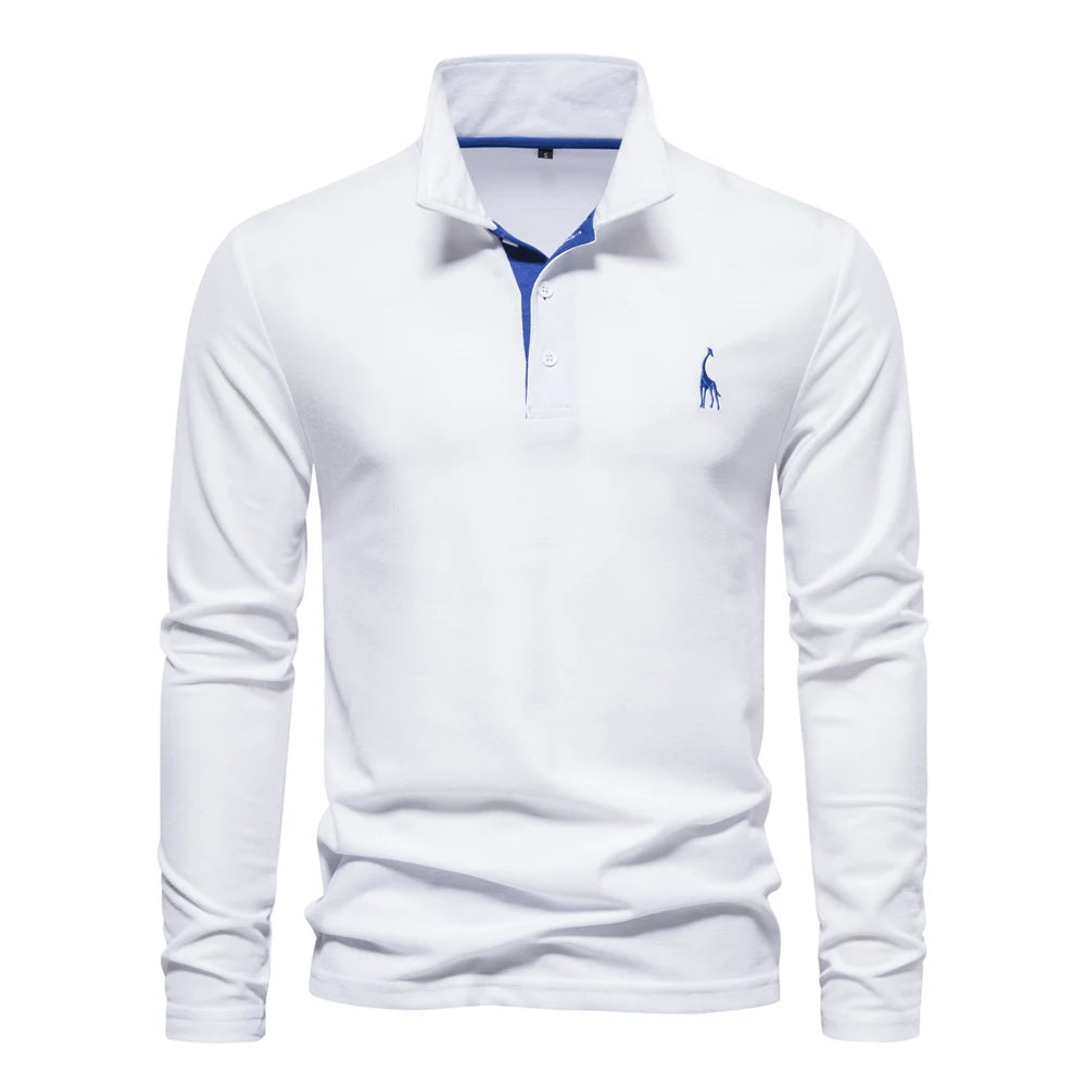 Men's Deer Embroidery Long Sleeve Polo Shirt — Luxury Detail Casual Polo