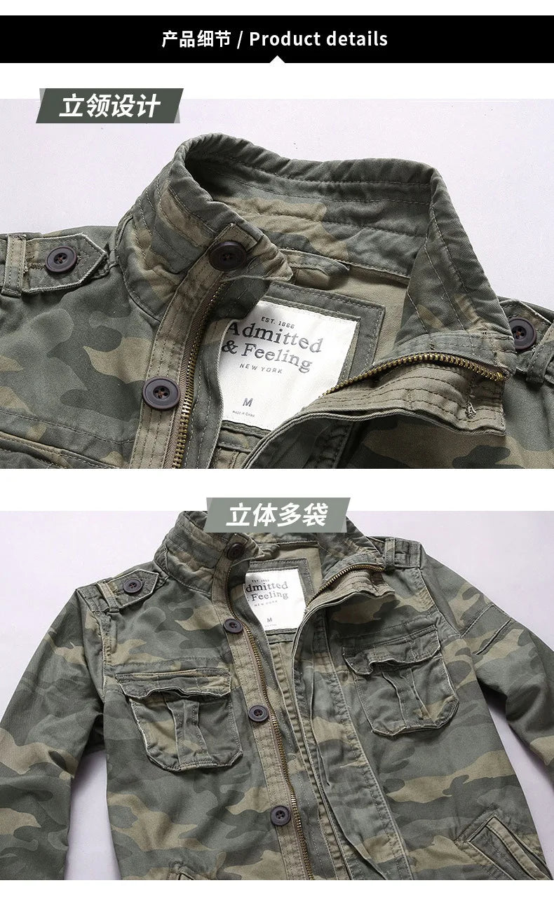 Men's Camouflage Cotton Cargo Jacket – Zip Front