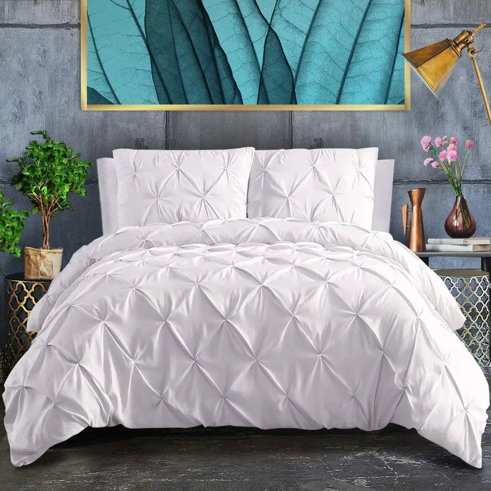 100% Egyptian Cotton Pinch Pleat Duvet Cover Set – 600TC with Zipper & Corner Ties, 8 Colors & 7 Sizes