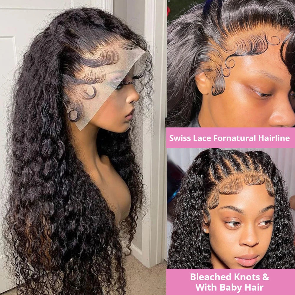 40–50 Inch Water Wave Curly Lace Front Wig | 300% Density 13x4 13x6 7x5 HD Glueless Brazilian Human Hair for Women