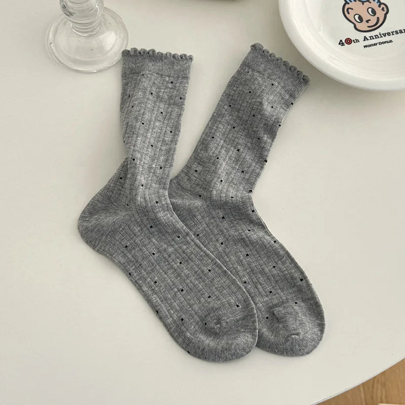 Women's Polka-Dot Crew Socks – Thin Cotton Blend