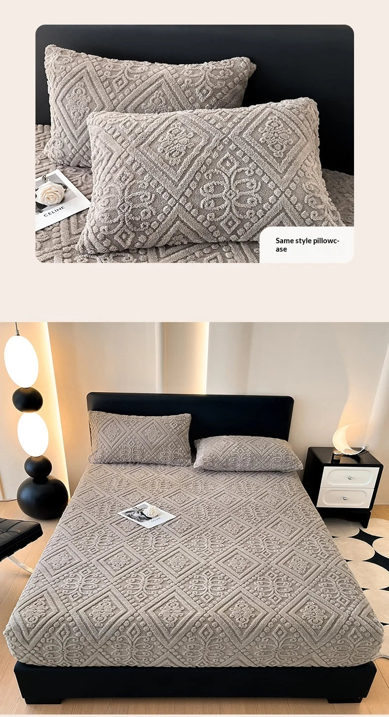 Winter Coral Plush Mattress Cover – High Elasticity Anti-Slip Breathable Bed Sheet
