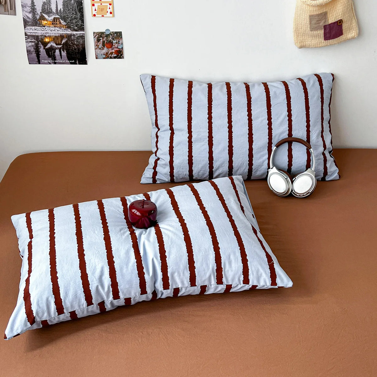 Pink Striped Duvet Cover Set – 3-Piece Soft Washed Cotton Bedding for Girls, 150x200cm