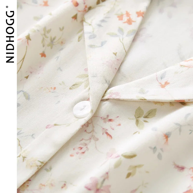 Women's Satin Willow Print Pajama Set | Short Sleeve Shorts Summer Nightwear Loungewear