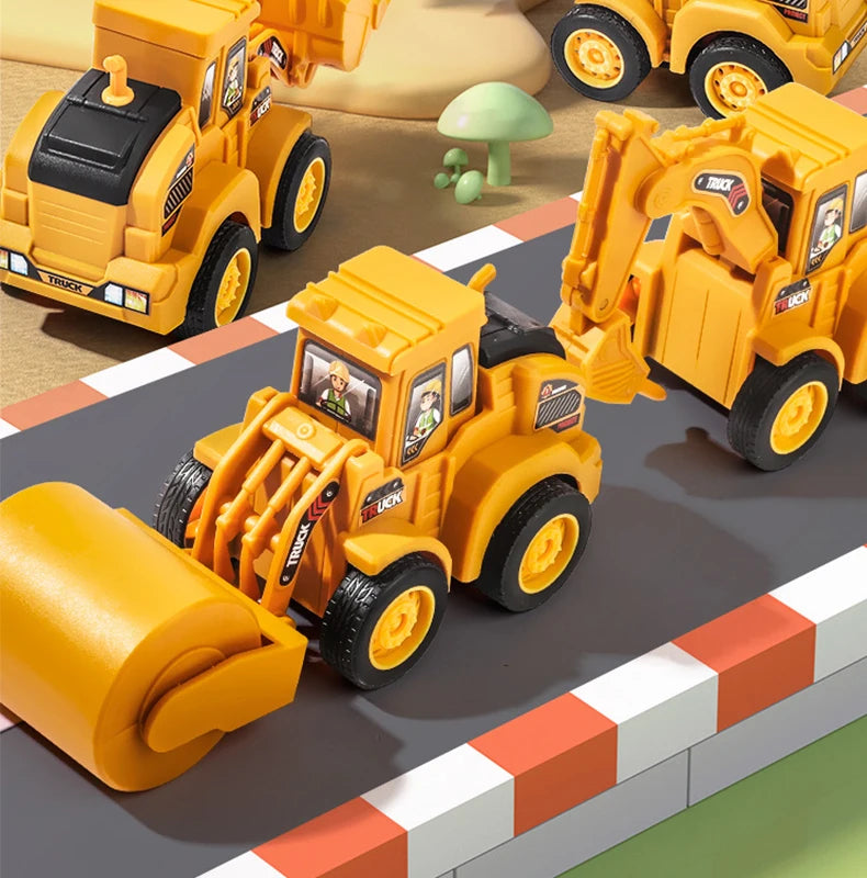 Press & Slide Construction Vehicle Toy – Excavator, Bulldozer & Road Roller for Kids