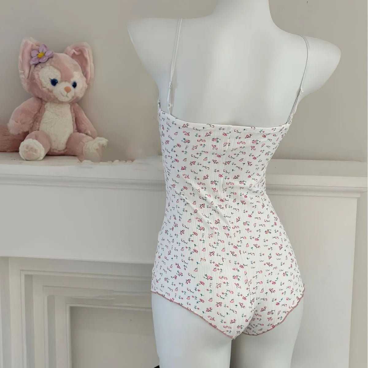 Floral Print Lace Bodysuit – Sleeveless Slim Fit Leotard Romper for Women