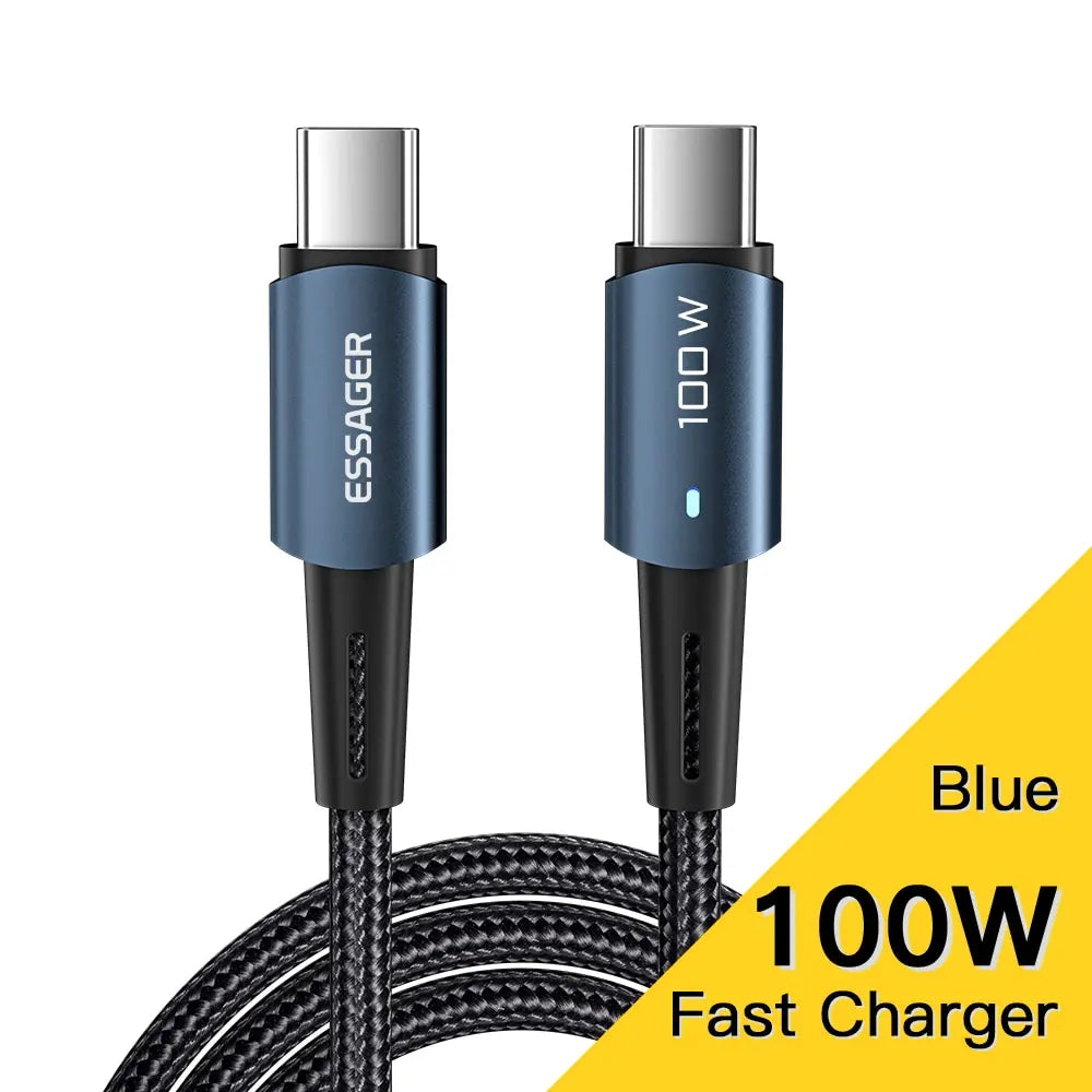 Fast Charge Everything. — Essager PD 100W/60W USB-C to USB-C Fast Charging Cable | 0.25m, 1m, 2m & 3m, Xiaomi, Samsung, Huawei, MacBook, iPad, Black, Blue & Brown