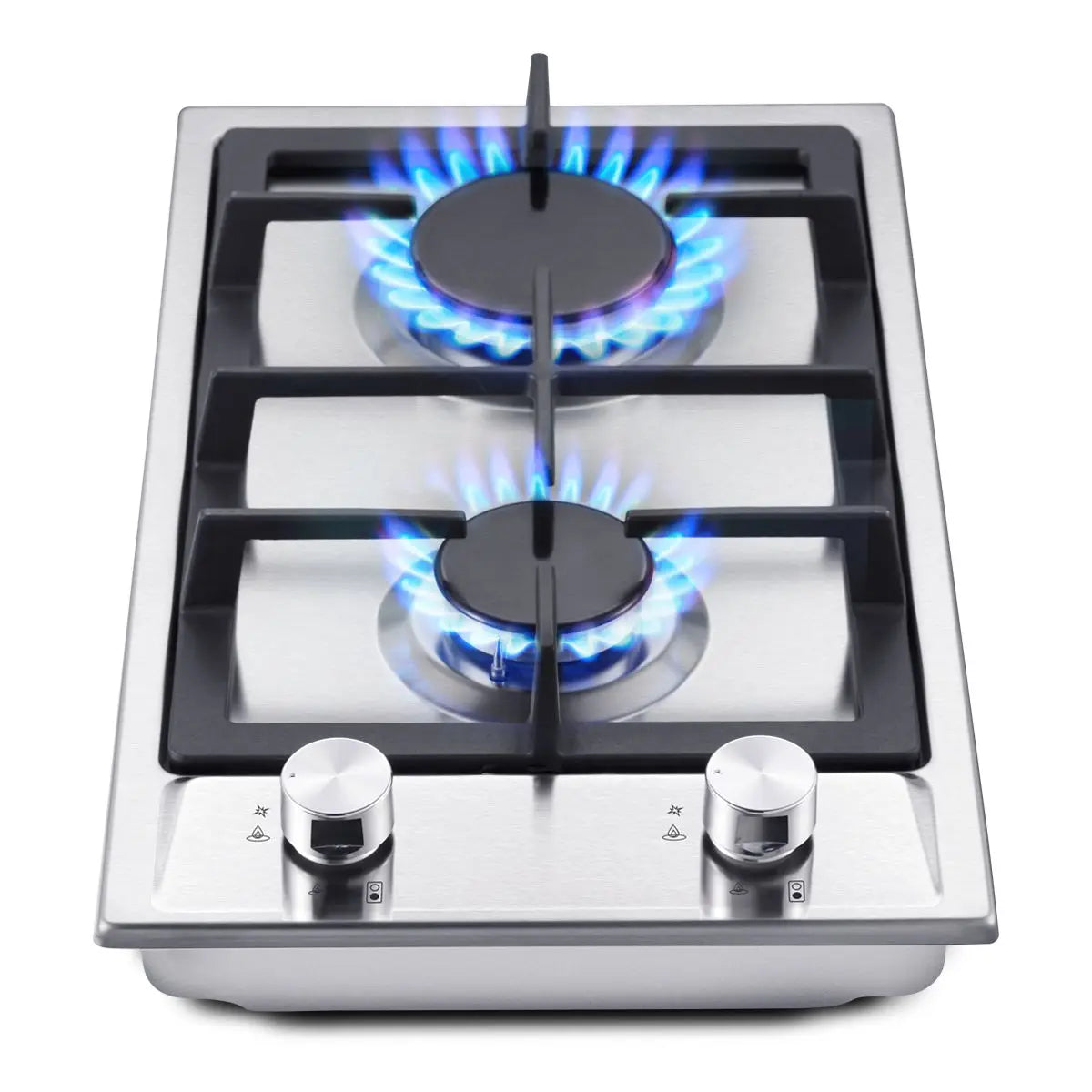 Stainless Steel 2-Burner Gas Hob – Automatic Flame Protection, Dual Fuel Natural Gas/Propane, Built-in or Freestanding, 2400W