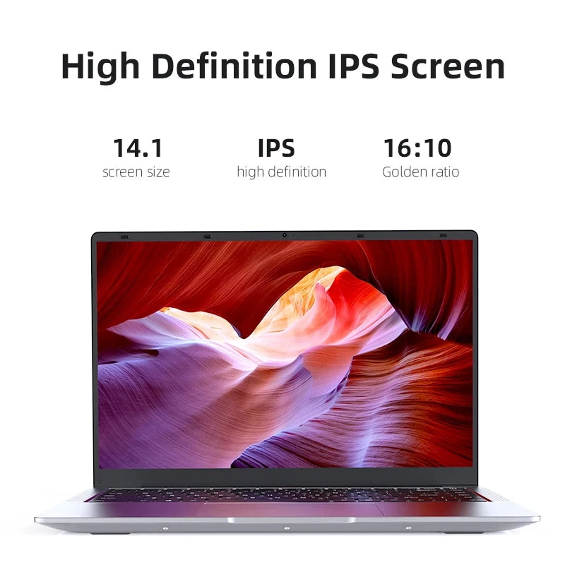 14.1" Intel Atom A3950 Ultra Slim Laptop – 12GB DDR3, Up to 2TB SSD, Windows 11 Pro