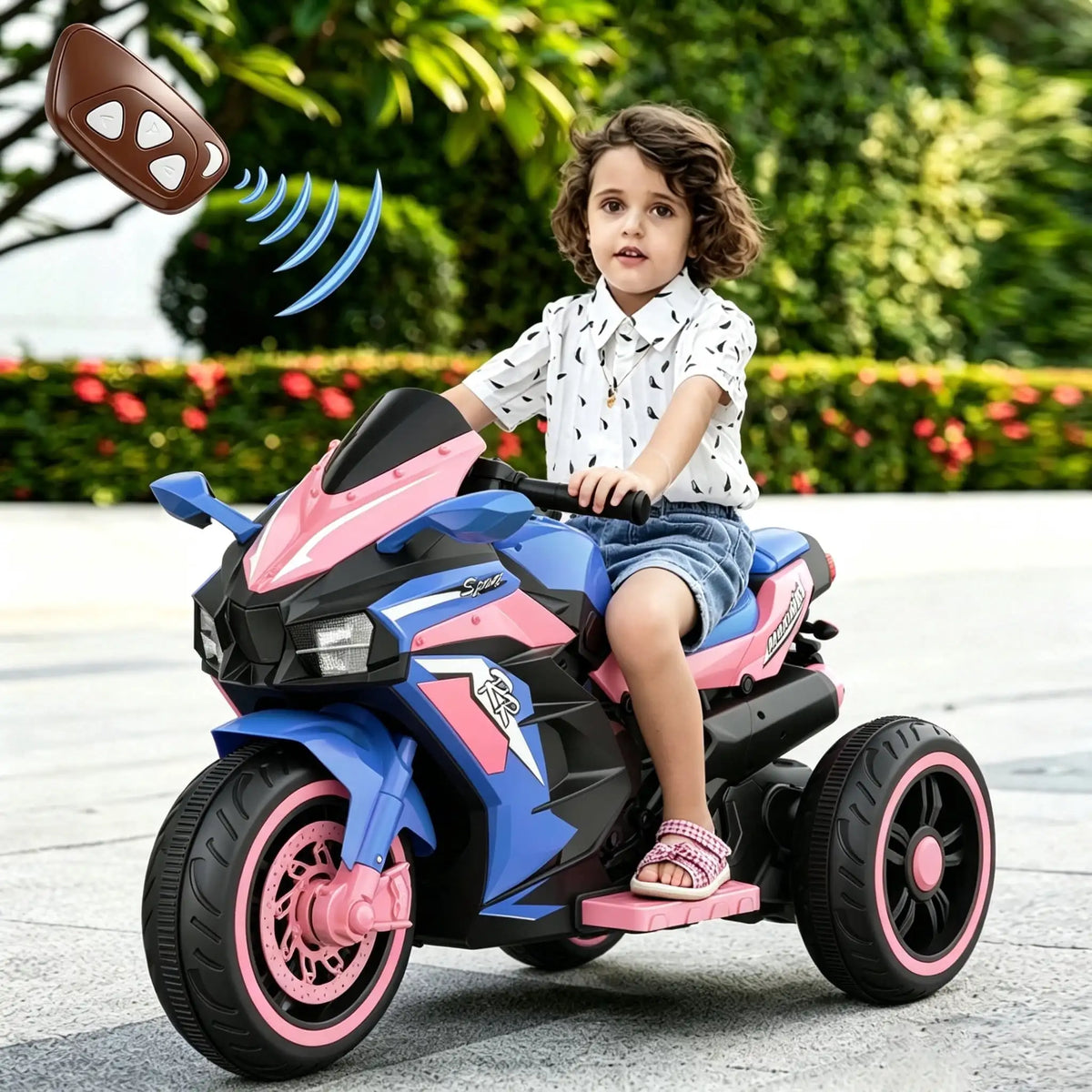 12V Kids Ride-On Motorcycle – Three-Wheel Electric Toy with Remote