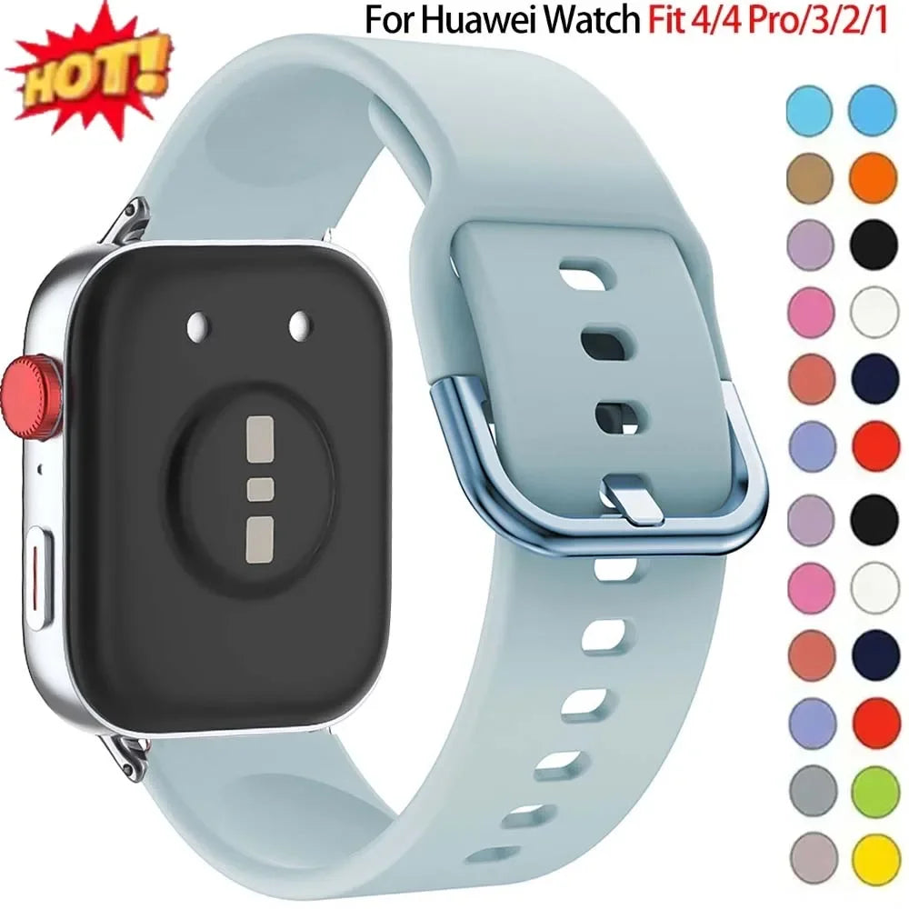 Silicone Sport Band for Huawei Watch FIT 1/2/3/4 Pro | Metal Buckle Replacement Bracelet Strap