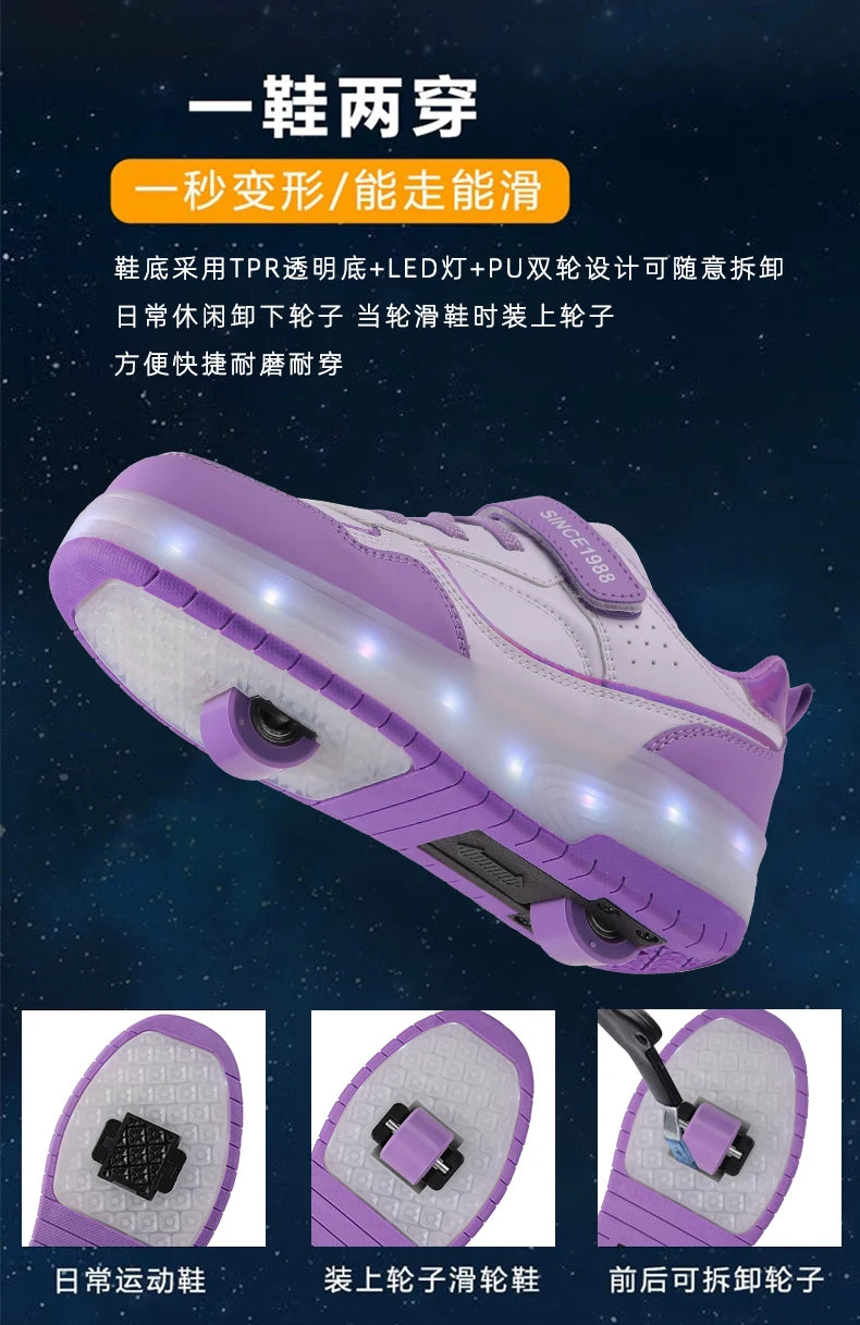 Children's LED Light Roller Skates – Multi-Functional Detachable Wheel Shoes, Size 29-41 for Students