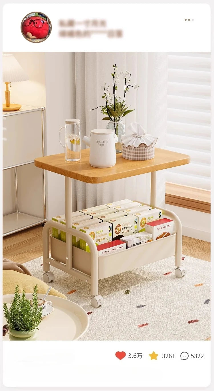 Rolling Laptop Desk & Sofa Side Table with Storage Basket