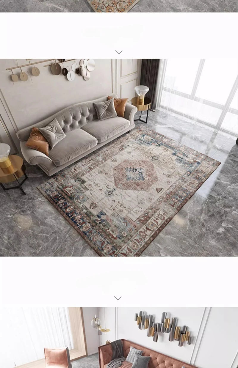 American Retro Style Large Area Rug – Anti-Slip Washable Carpet for Living Room & Bedroom