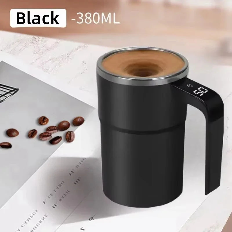 380ml Self-Stirring Electric Coffee Mug – IPX67 Waterproof, LCD Temp Display & USB-C Rechargeable Auto Mixing Cup