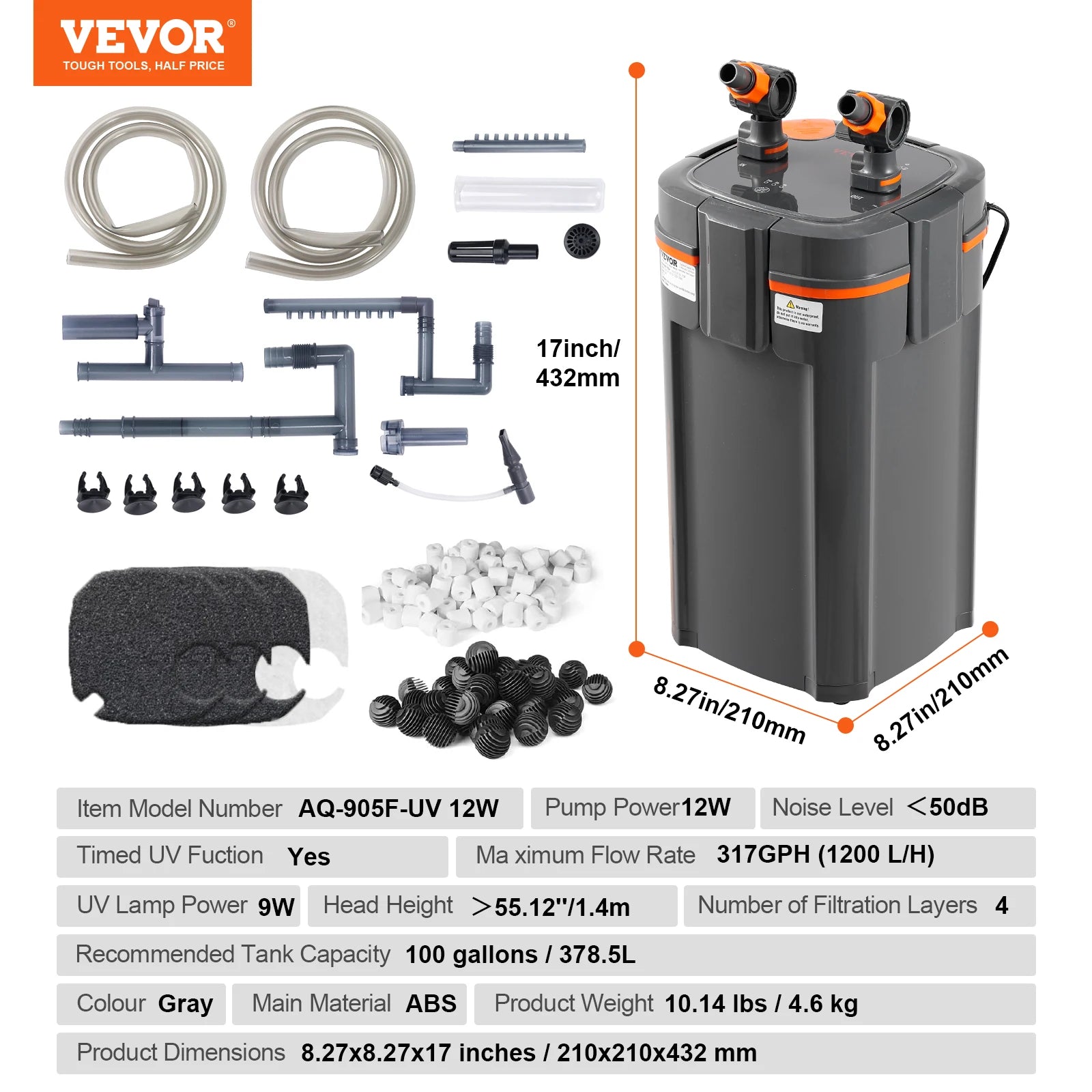 Aquarium Canister Filter 264GPH — 3-Stage Ultra-Quiet with UV Protection for Fish Tanks