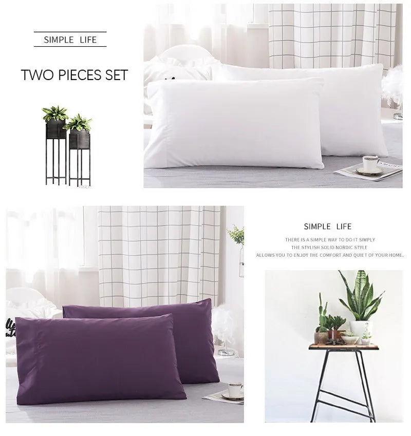 Luxurious Solid Color Pillowcase 2-Pack – Soft Hypoallergenic Pillow Cover, Black, Grey & Pink