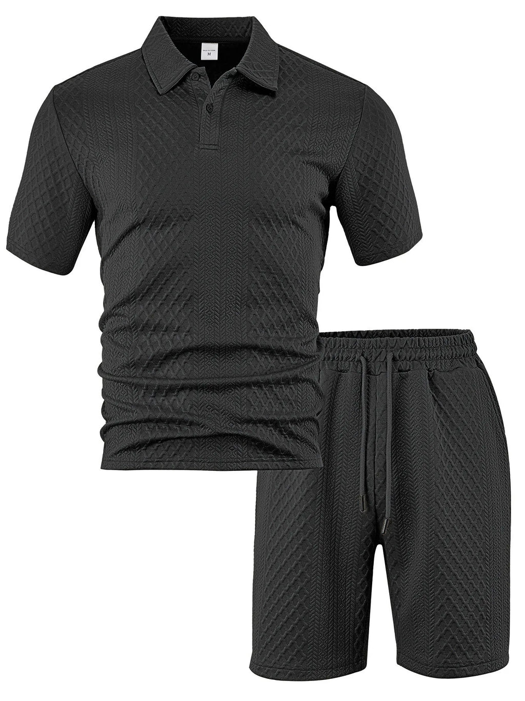 Men's Jacquard Polo Shirt & Drawstring Shorts Casual Summer 2-Piece Set
