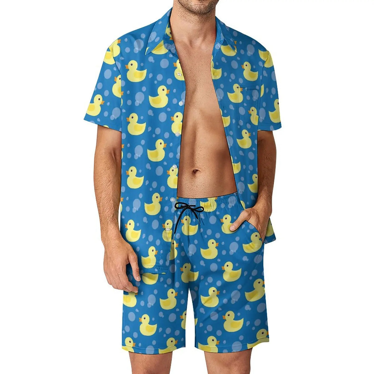 Men's Yellow Rubber Duck 3D Print Shirt & Beach Shorts – Hawaiian Streetwear Set
