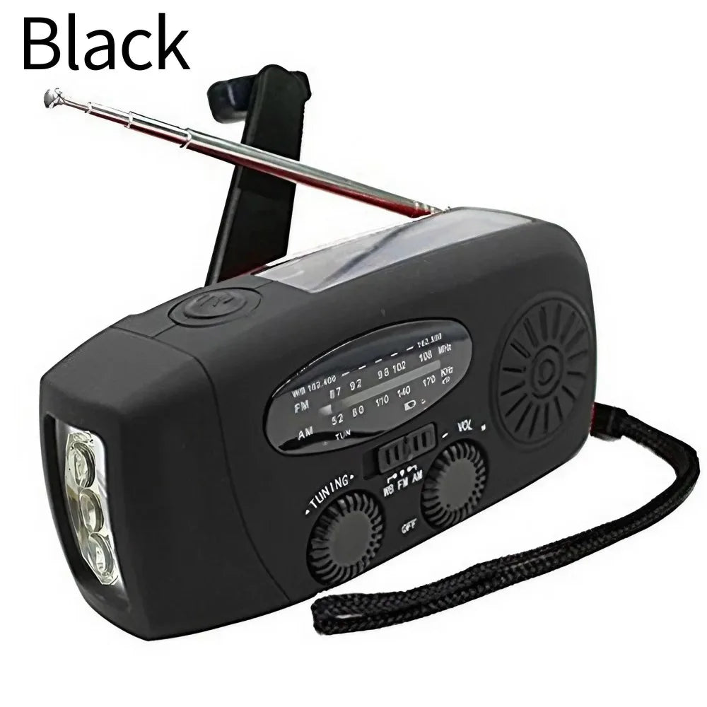 Emergency Weather Radio — FM/AM/WB, Hand Crank Solar, 2000mAh Power Bank & LED Flashlight