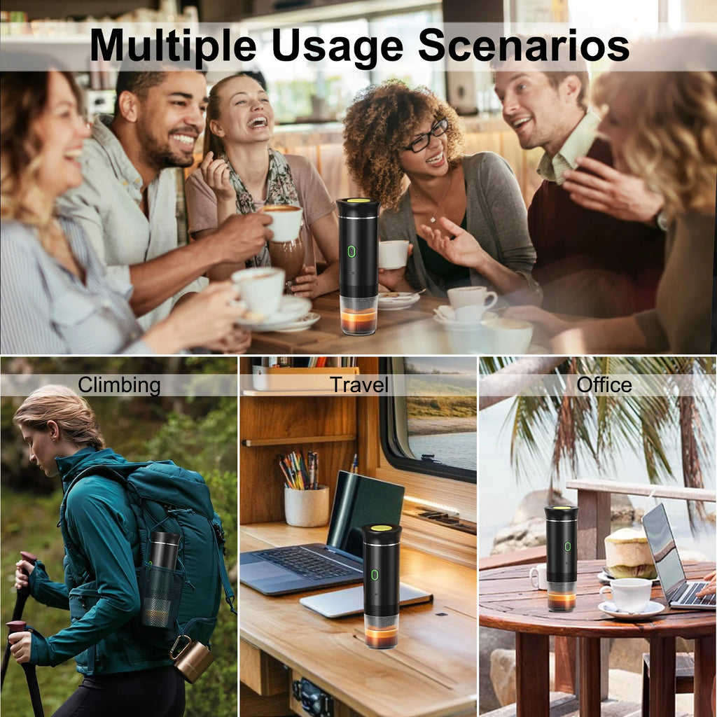 DENOKIN 3-in-1 Portable Espresso Coffee Machine — 20 Bar Pressure, USB-C Charging, Capsule & Ground Coffee Compatible for Travel, Car & Home