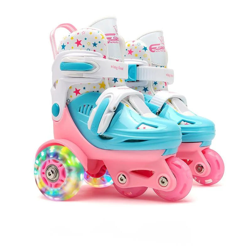 Children's Double Row PU Roller Skates – High Elastic, Adjustable Size for Ages 2-8 Kids