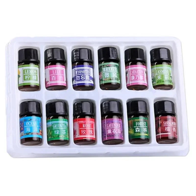 12-Pack Natural Aromatherapy Essential Oil Set — Air Freshener for Diffuser, AC & Humidifier