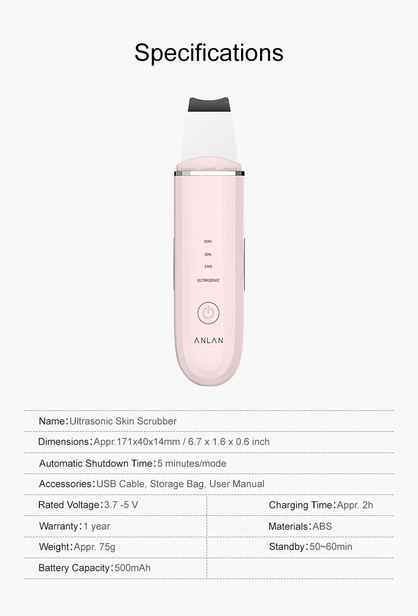 ANLAN Ultrasonic Skin Scrubber – 4-Mode Facial Pore Cleansing Spatula with Microcurrent Lifting