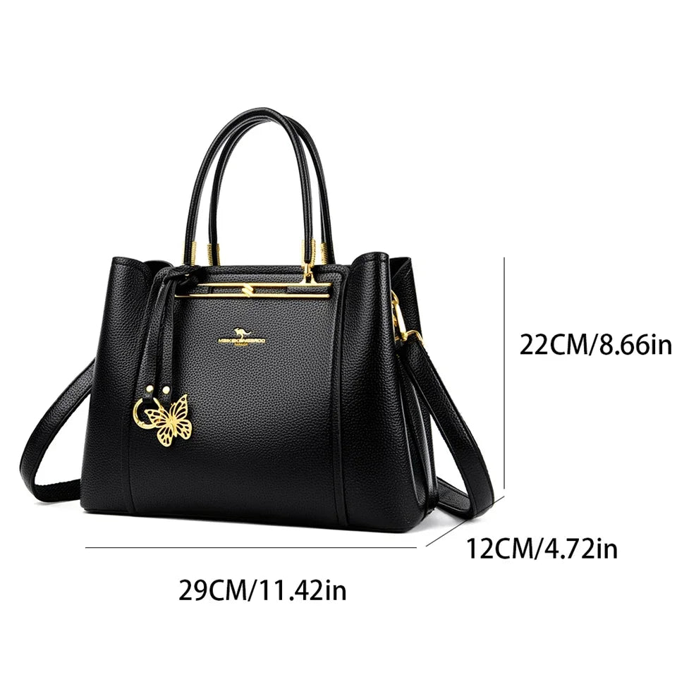 Luxury Genuine Leather 3-Layer Tote Bag – Large Capacity Crossbody Shoulder Bag for Women
