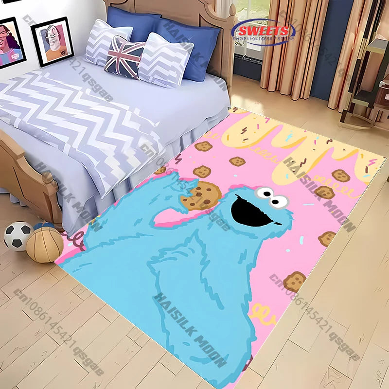 15 Sizes S-Sesame S-Street Theme Carpet Rug for Living Rooms Bedroom Entrance Door Decor Mat, Kids' Play Non-slip Mat Great Gift