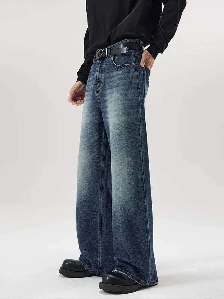 Men's Distressed Baggy Straight Jeans — Vintage Korean High Street Denim Pants