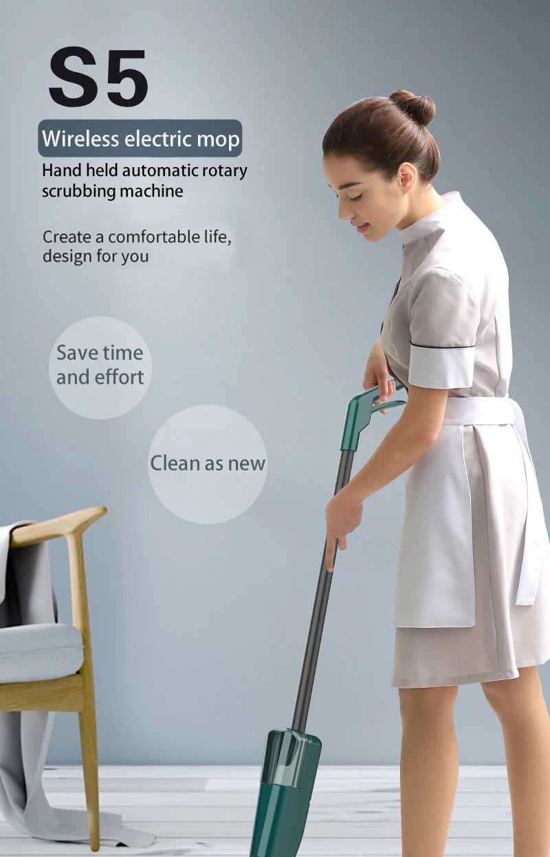 2-in-1 Wireless Electric Spin Mop & Floor Scrubber