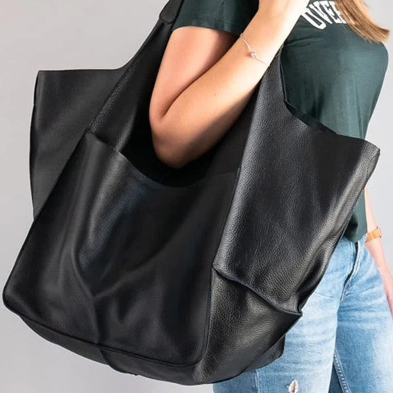 Retro Minimalist Embroidered Large Tote Shoulder Bag – Oversized Shopping Class Bag for Women