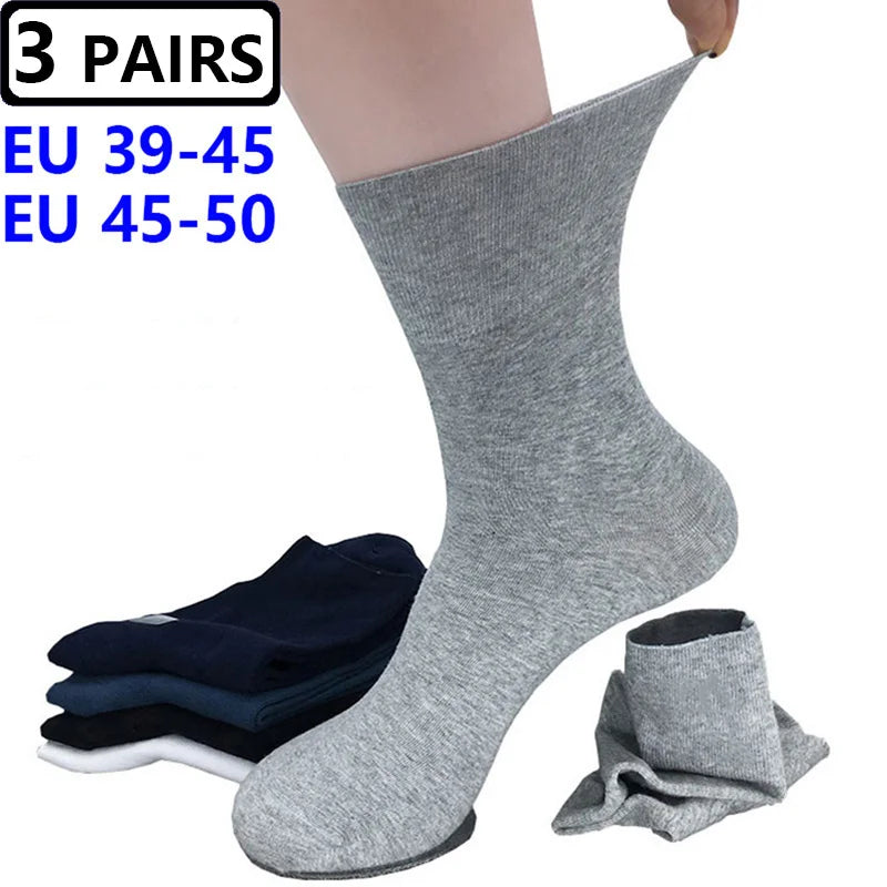 Plus Size Diabetic Varicose Vein Socks – 3 Pairs Cotton Loose Mouth EU 35-50 Men & Women