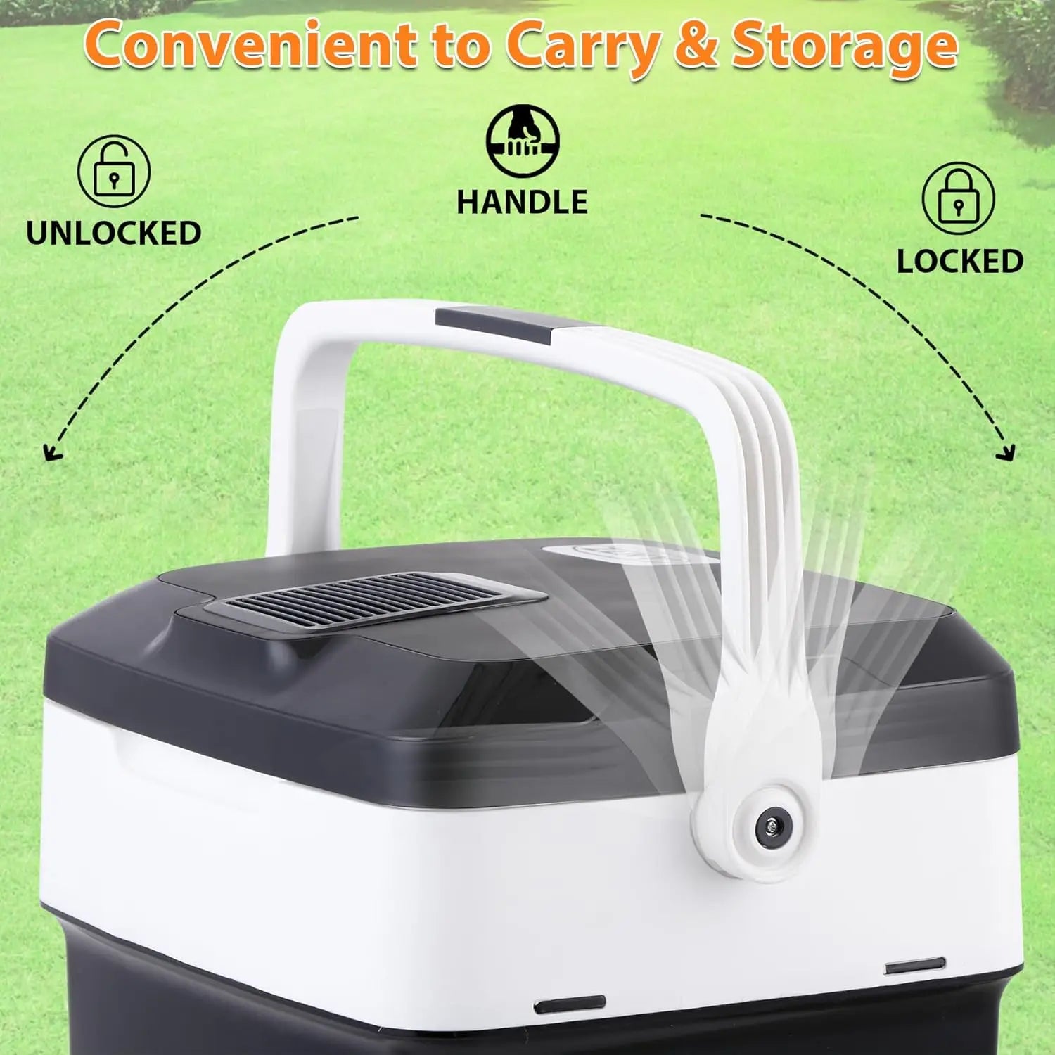 Portable 12V DC Car Refrigerator — 28 Quart Electric Cooler & Warmer with Auto Locking Handle for Travel & Camping