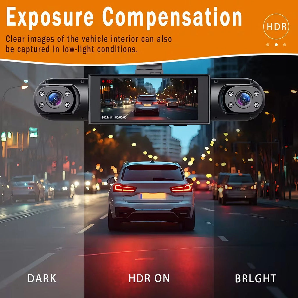 360° 4-Camera Car Dash Cam DVR System – Front, Rear, Interior & Side, Night Vision, Loop Recording